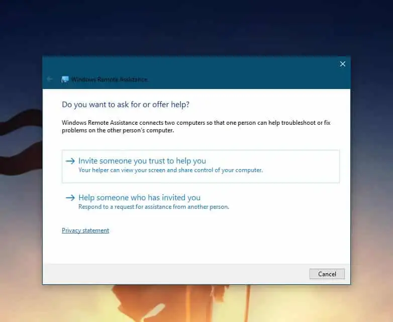 MSRA Windows Remote Assistance screen MSRA Windows Remote Assistance screen
