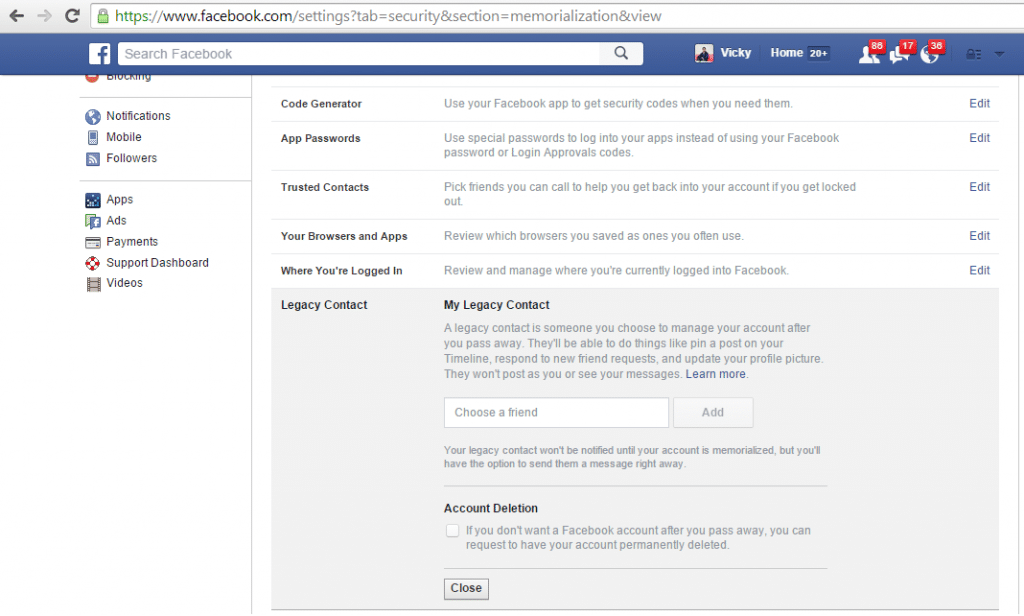 Facebook legacy contact Feature