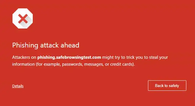 chrome phishing alert