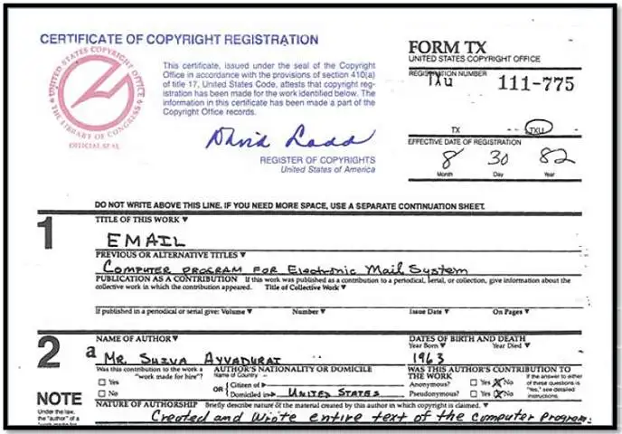 Inventor of e mail Certificate Of Copyright Registeration Inventor of e-mail - Certificate-Of-Copyright-Registeration