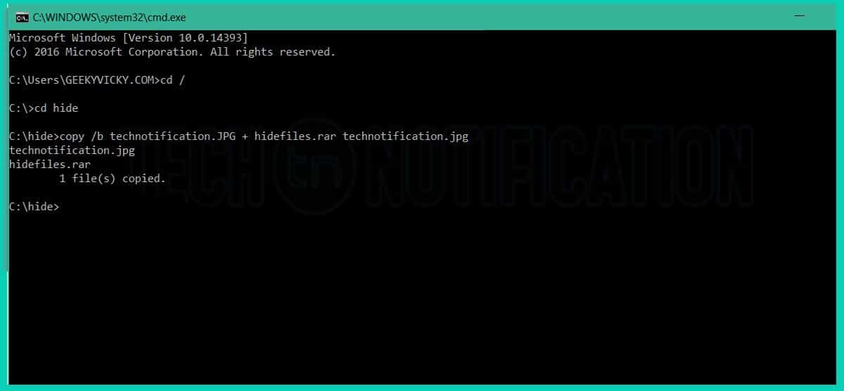 CMD command to hide- Hide Files inside Image-compressed