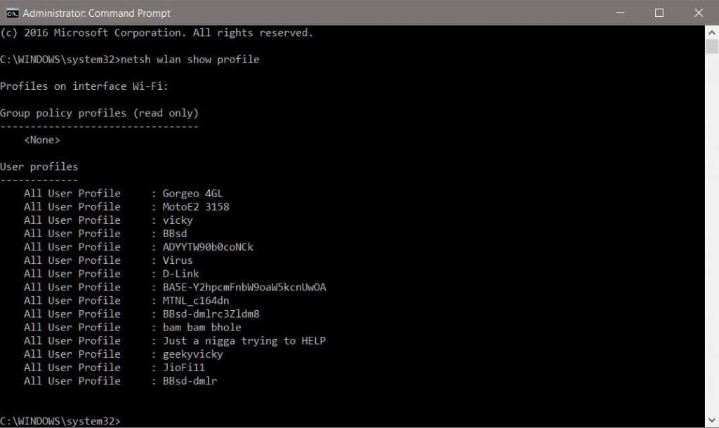 Encuentre contraseñas de Wi-Fi de todas las redes usando CMD - 1-comprimido