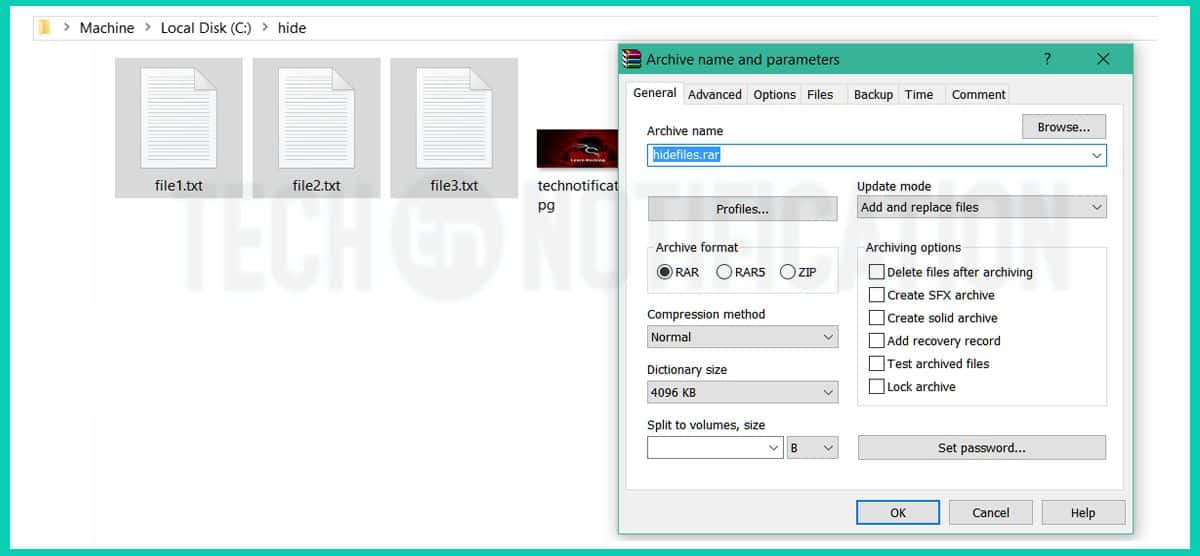 create rar file - Hide Files inside Image-compressed