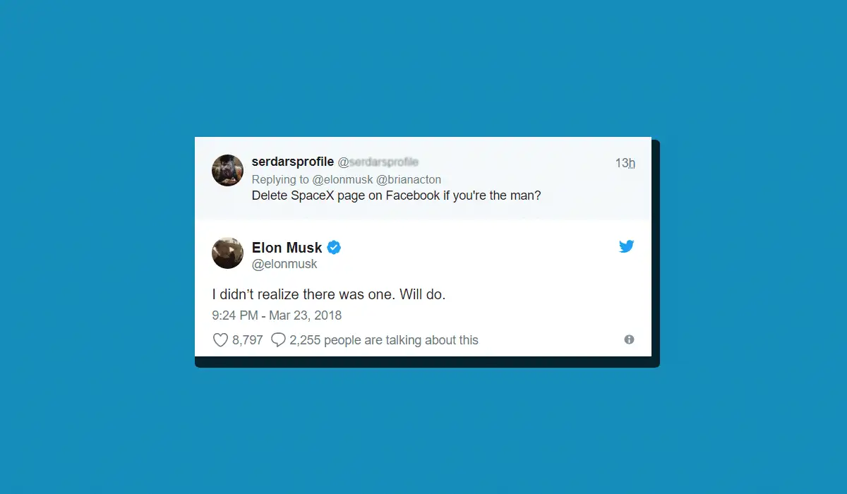 Elon musk removed Facebook page of tesla and spaceX