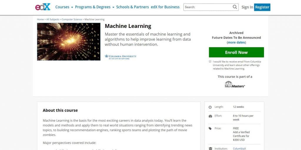 Machine learning course on EDX