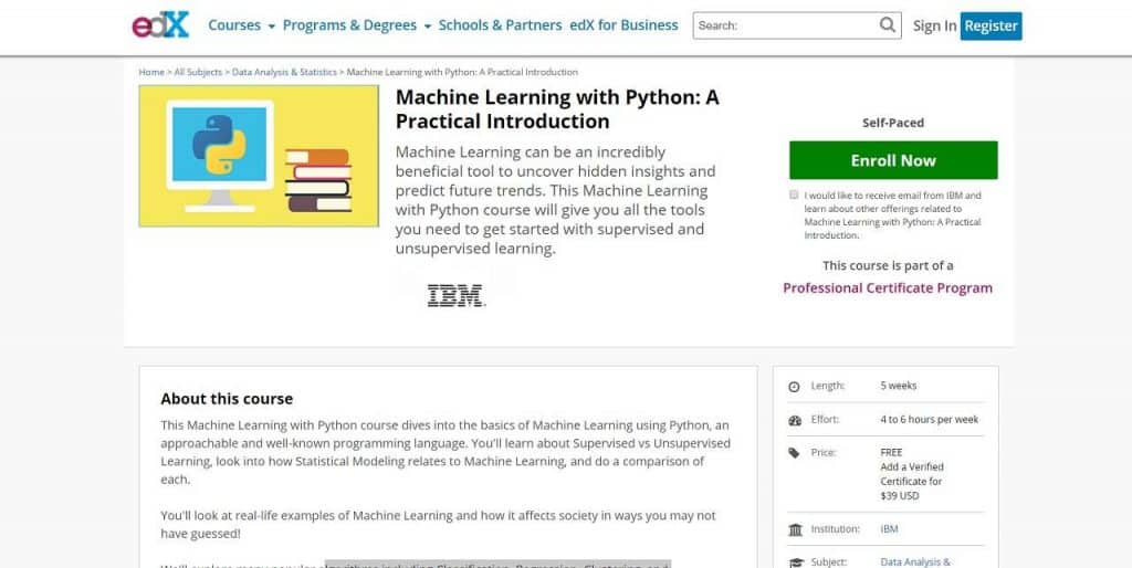 Machine learning with python course on EDX