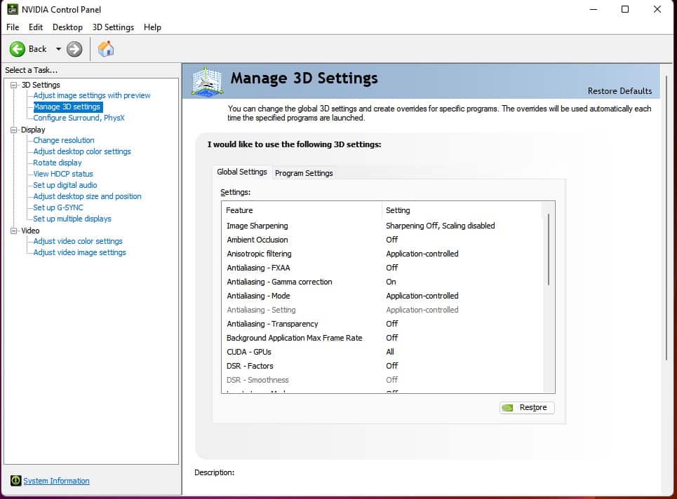 Nvidia Control Panel