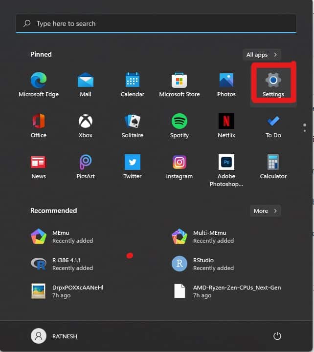 Start Menu Settings