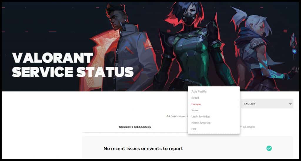 Valorant server status page