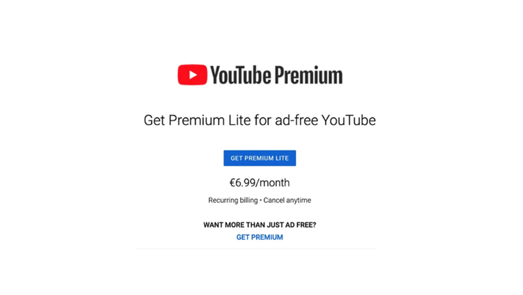 Youtube Premium lite subscription