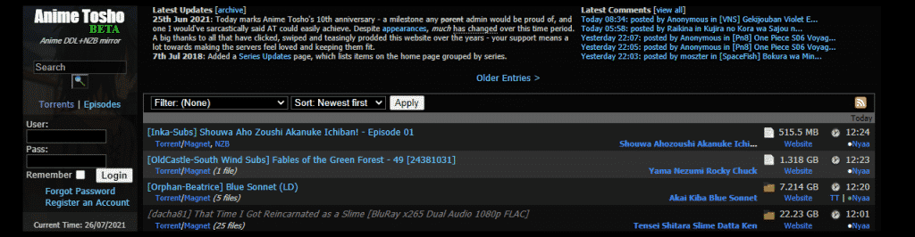 animetosho torrent website