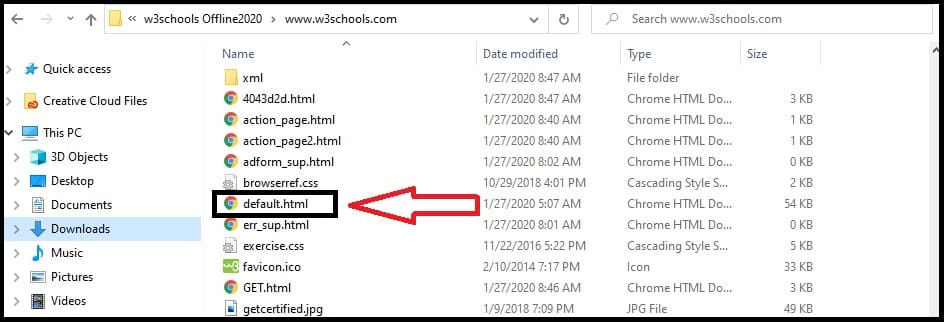 w3schools offline default page file