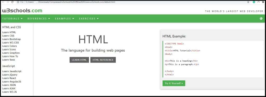 w3schools offline homepage