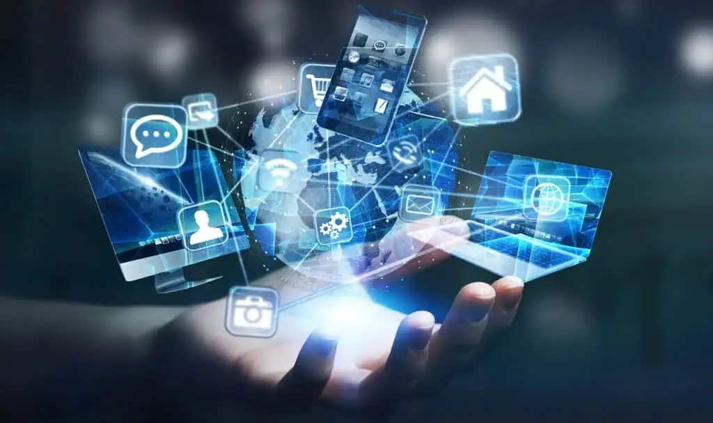AdobeStock Tech devices and icons connected to digital planet earth