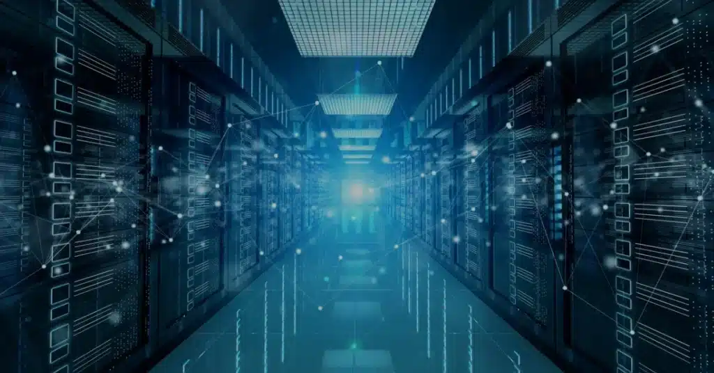 connection network in dark servers data center room storage systems picture id