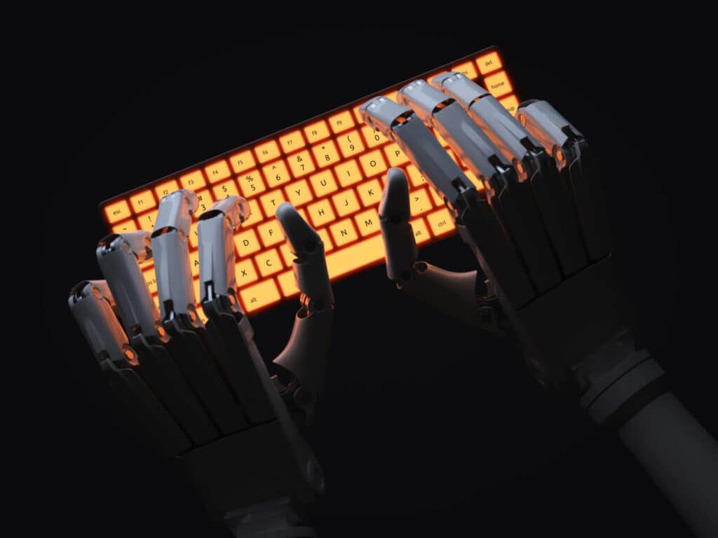 robot typing on keyboard stockpack adobe stock x