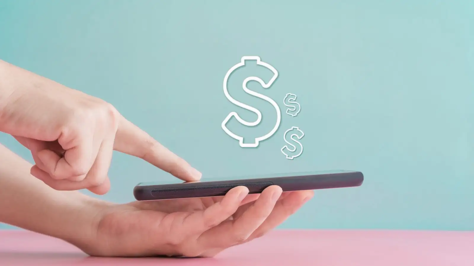 Woman use gadget mobile smartphone earn money online with dollar icon pop up. Business fintech technology on smartphone concept.