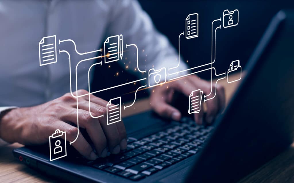 Document Management System concept. Online document file data so