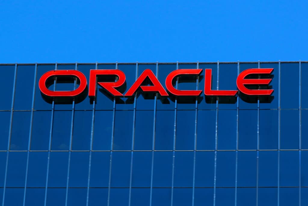 FILE PHOTO: The Oracle logo is shown on an office building in Irvine, California