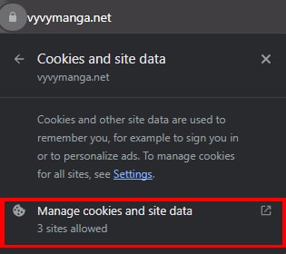 vyvymanga clear cache and cookies
