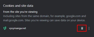 vyvymanga clear cache and cookies
