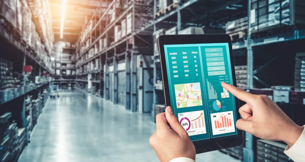 Warehouse management innovative software in computer for real time monitoring