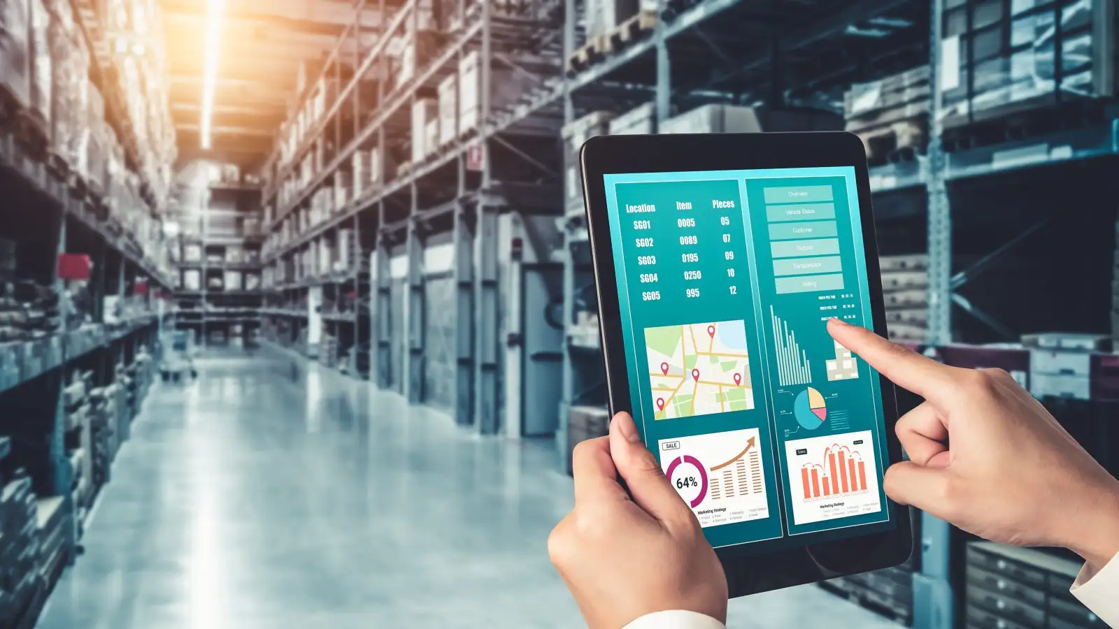 Warehouse management innovative software in computer for real time monitoring