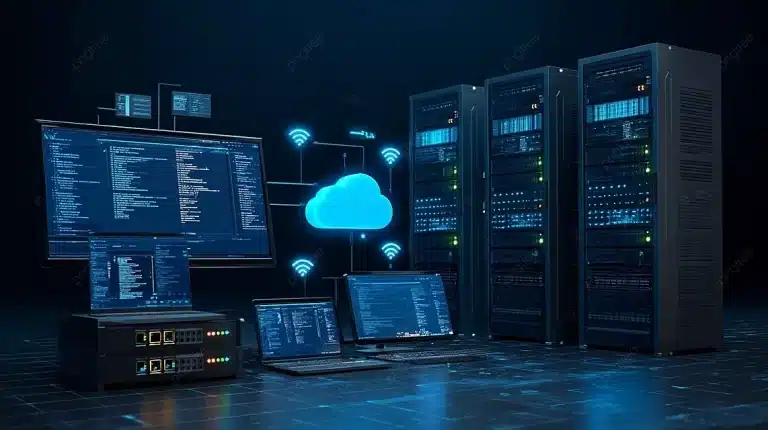 abc pngtree a high tech network data center with servers monitor laptop and image